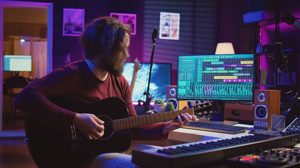 Music producer guiding a new artist during a vocal session