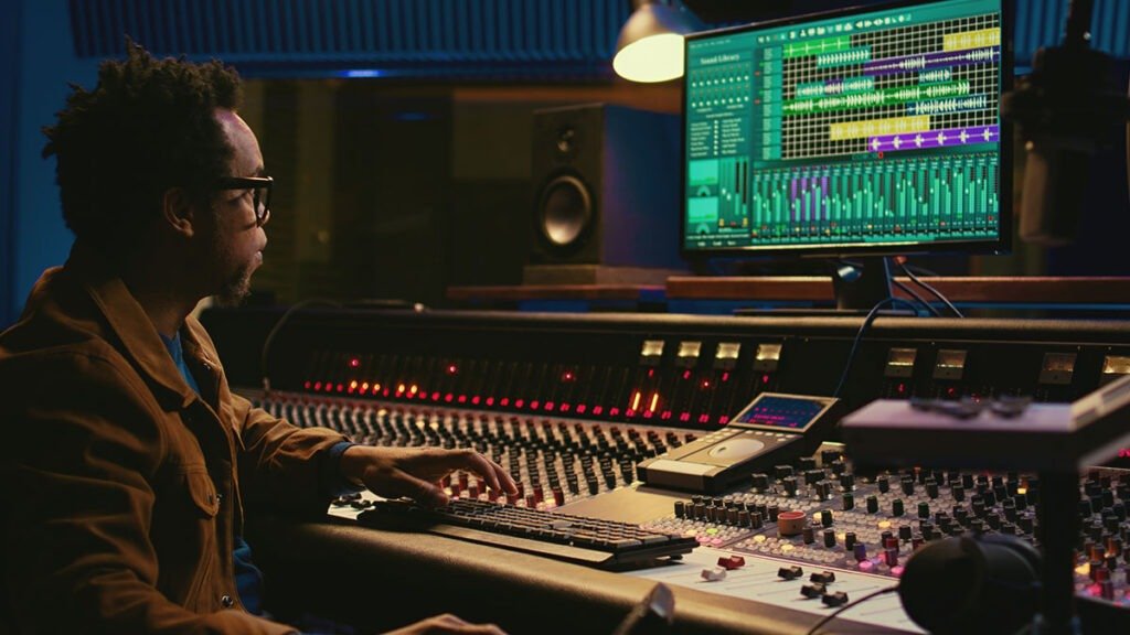 Team at work inside Splaky Studio – audio recording and music production services in action
